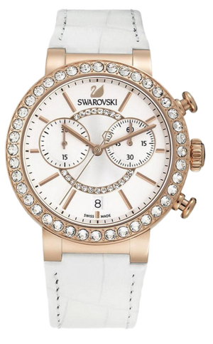  Shop Authentic Swarovski Citra Sphere Chrono White Dial White Leather Strap Watch for Women - 5080602 - Luxxuri