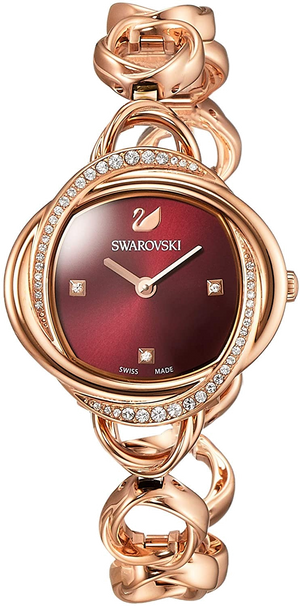  Shop Authentic Swarovski Crystal Flower Red Dial Rose Gold Steel Strap Watch for Women - 5552783 - Luxxuri