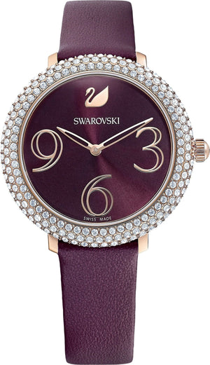  Shop Authentic Swarovski Crystal Frost Red Dial Red Leather Strap Watch for Women - 5484064 - Luxxuri