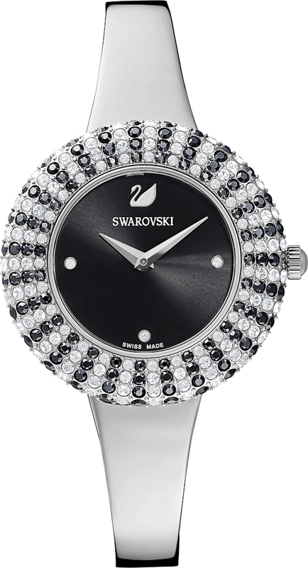  Shop Authentic Swarovski Crystal Rose Black Dial Silver Steel Strap Watch for Women - 5484076 - Luxxuri