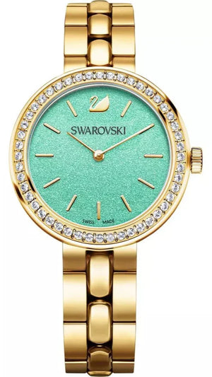  Shop Authentic Swarovski Daytime Crystals Turquoise Dial Gold Steel Strap Watch for Women - 5182212 - Luxxuri