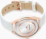 Shop Authentic Swarovski Crystalline Aura Silver Dial White Leather Strap Watch for Women - 5519453 - Luxxuri
