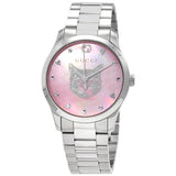  Shop Authentic Gucci G Timeless Quartz Mother of Pearl Pink Dial Silver Steel Strap Watch for Women - YA1264166 - Luxxuri