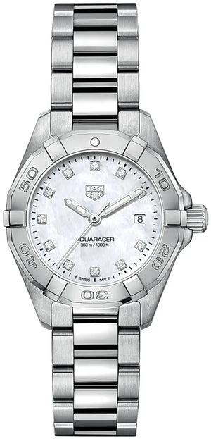  Shop Authentic Tag Heuer Aquaracer Diamonds Mother of Pearl Dial Silver Steel Strap Watch for Women - WBD1414.BA0741 - Luxxuri