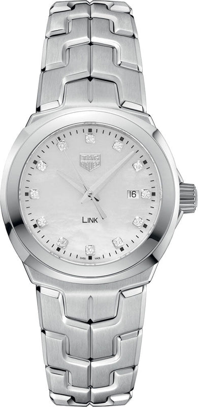  Shop Authentic Tag Heuer Link Quartz Diamonds Mother of Pearl Dial Silver Steel Strap Watch for Women - WBC1312.BA0600 - Luxxuri
