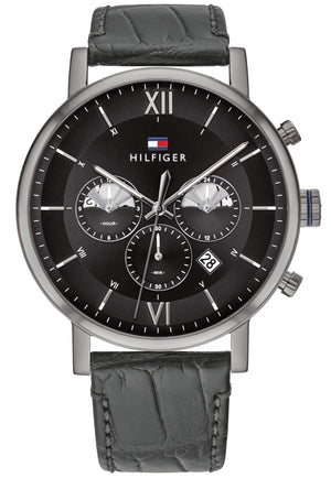  Shop Authentic Tommy Hilfiger Evan Black Dial Black Leather Strap Watch for Men - 1710395 - Luxxuri