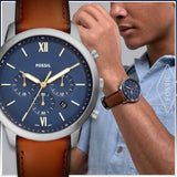  Shop Authentic Fossil Neutra Chronograph Blue Dial Brown Leather Strap Watch for Men - FS5453 - Luxxuri