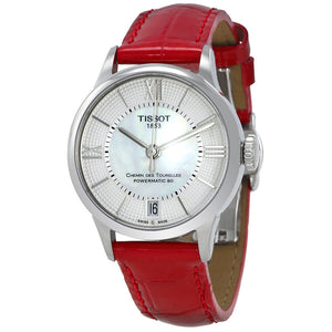  Shop Authentic Tissot Chemin Des Tourelles Powermatic 80 Mother of Pearl White Dial Red Leather Strap Watch For Women - T099.207.16.118.00 - Luxxuri