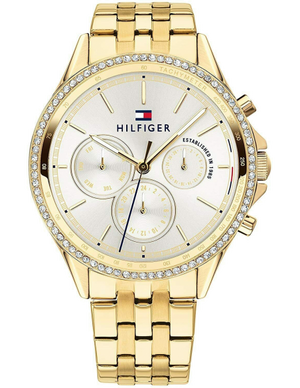  Shop Authentic Tommy Hilfiger Ari Multifunction Diamonds Silver Dial Gold Steel Strap Watch for Women - 1781977 - Luxxuri