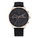  Shop Authentic Tommy Hilfiger Chase Chronograph Quartz Grey Dial Black Leather Strap Watch For Men - 1791488 - Luxxuri