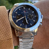  Shop Authentic Tommy Hilfiger Troy Chronograph Blue Dial Silver Steel Strap Watch For Men - 1792104 - Luxxuri