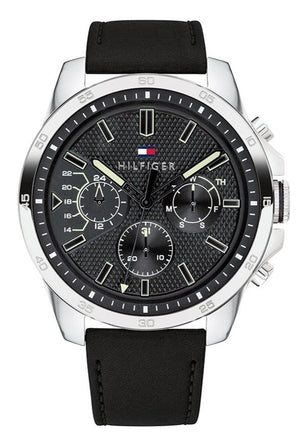  Shop Authentic Tommy Hilfiger Decker Black Dial Black Leather Strap Watch for Men - 1791563 - Luxxuri