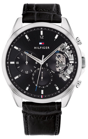  Shop Authentic Tommy Hilfiger Baker Chronograph Black Dial Black Leather Strap Watch For Men - 1710449 - Luxxuri