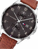  Shop Authentic Tommy Hilfiger West Chronograph Grey Dial Brown Leather Strap Watch For Men - 1791710 - Luxxuri