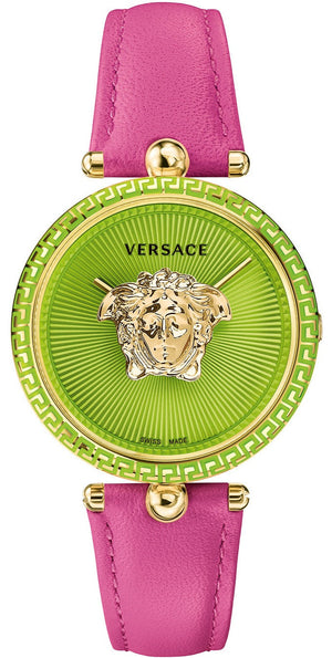  Shop Authentic Versace Palazzo Empire Green Dial Pink Leather Strap Watch for Women - VCO150017 - Luxxuri