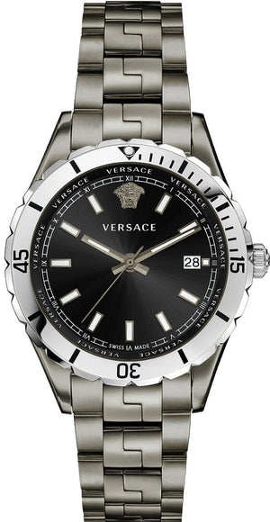  Shop Authentic Versace Hellenyium Quartz Black Dial Grey Steel Strap Watch For Men - VE3A00620 - Luxxuri