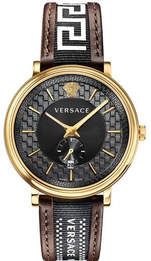 Shop Authentic Versace V-Circle Quartz Black Dial Brown Leather Strap Watch for Men - VEBQ01619 - Luxxuri