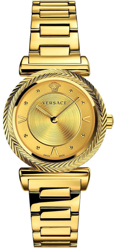  Shop Authentic Versace V-Motif Gold Dial Gold Steel Strap Watch for Women - VERE00618 - Luxxuri