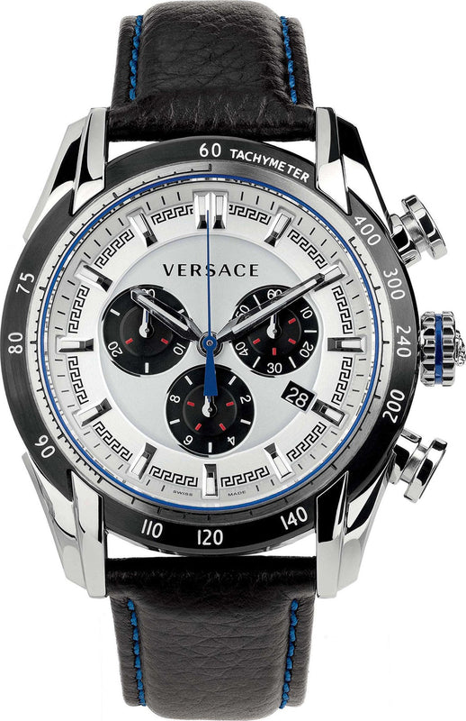  Shop Authentic Versace V-Ray Quartz Silver Dial Black Leather Strap Watch for Men - VDB010014 - Luxxuri