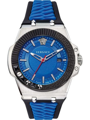  Shop Authentic Versace Chain Reaction Quartz Blue Dial Blue & Black Leather Strap Watch for Men - VEDY00119 - Luxxuri