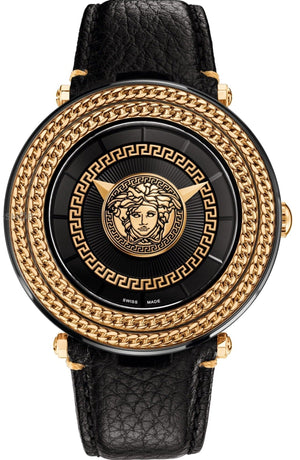  Shop Authentic Versace V Metal Icon Black Dial Black Leather Strap Watch For Men - VQL020015 - Luxxuri