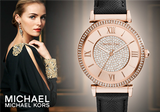  Shop Authentic Michael Kors Catlin Rose Gold Crystal Dial Black Leather Strap Watch for Women - MK2376 - Luxxuri