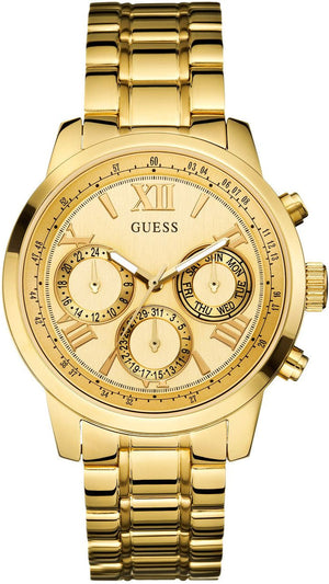  Shop Authentic Guess Sunrise Chronograph Gold Dial Gold Steel Strap Watch For Women - W0330L1 - Luxxuri