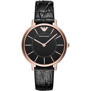  Shop Authentic Emporio Armani Kappa Quartz Black Dial Black Leather Strap Watch For Women - AR11064 - Luxxuri