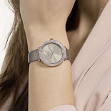  Shop Authentic Swarovski Crystal Frost Silver Dial White Leather Strap Watch for Women - 5484070 - Luxxuri