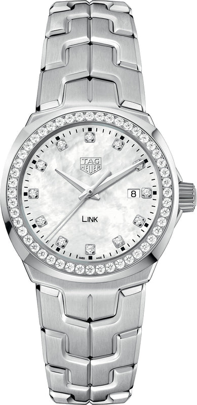  Shop Authentic Tag Heuer Link Quartz Diamonds Mother of Pearl Dial Silver Steel Strap Watch for Women - WBC1316.BA0600 - Luxxuri