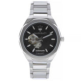  Shop Authentic Maserati Stile Skeleton Automatic Black Dial Silver Steel Strap Watch For Men - R8823142002 - Luxxuri