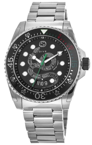  Shop Authentic Gucci Dive Snake Black Dial Silver Steel Strap Watch For Men - YA136218 - Luxxuri