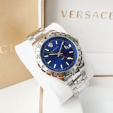 Shop Authentic Versace Hellenyium GMT Blue Dial Silver Steel Strap Watch for Men - V11010015 - Luxxuri