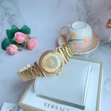  Shop Authentic Versace V-Motif Gold Dial Gold Steel Strap Watch for Women - VERE00618 - Luxxuri