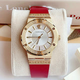  Shop Authentic Versace Greca Silver Dial Red Leather Strap Watch for Women - VEVH00420 - Luxxuri