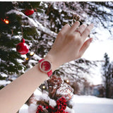  Shop Authentic Swarovski Crystal Frost Red Dial Red Leather Strap Watch for Women - 5519226 - Luxxuri