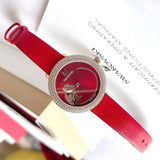  Shop Authentic Swarovski Crystal Frost Red Dial Red Leather Strap Watch for Women - 5519226 - Luxxuri