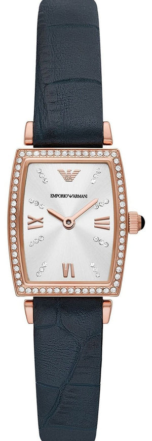  Shop Authentic Emporio Armani Gianni T Bar Crystals Silver Dial Blue Leather Strap Watch For Women - AR11469 - Luxxuri