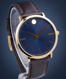  Shop Authentic Movado Ultra Slim Blue Dial Brown Leather Strap Watch For Men - 0607088 - Luxxuri