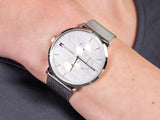  Shop Authentic Tommy Hilfiger Jenna Quartz Silver Dial Silver Mesh Bracelet Watch For Women - 1781942 - Luxxuri