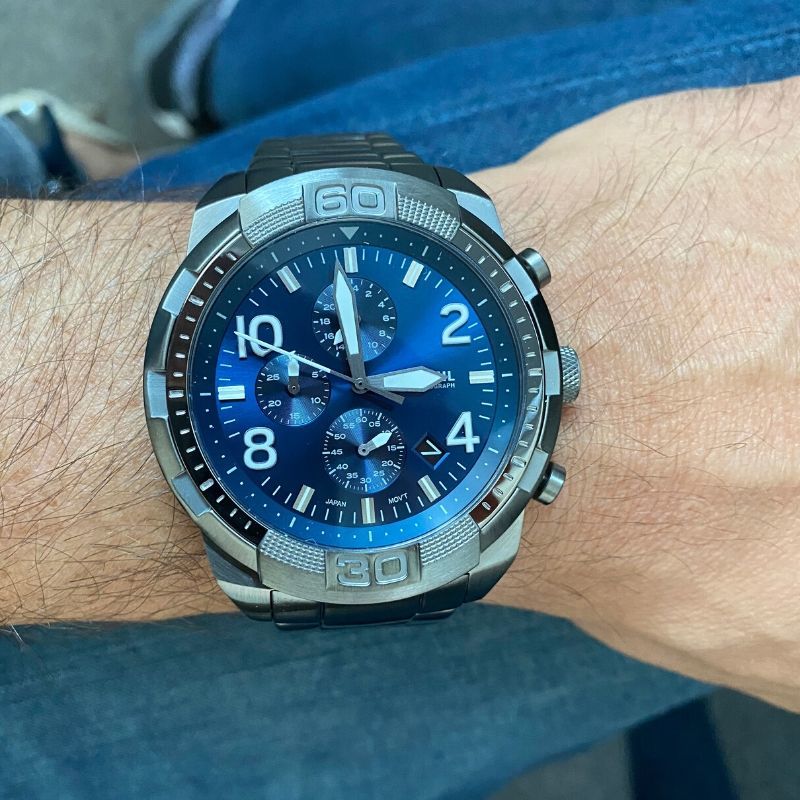  Shop Authentic Fossil Bronson Chronograph Blue Dial Grey Steel Strap Watch for Men - FS5711 - Luxxuri